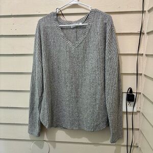 🔥5 for $25🔥 Double Zero Neutral Gray Waffle Knit V Neck Long Sleeve Top
